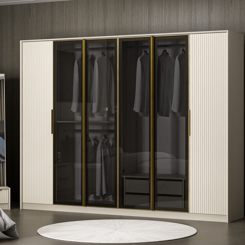 Riidekapp Kalune Design Luxe 7937, kuldne/valge/tumehall, 52 cm x 270 cm x 210 cm