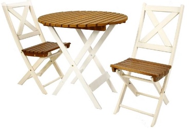 Āra mēbeļu komplekts Folkland Home Picnic Round, balts/brūns, 2 sēdvietas