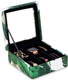 Papuošalų dėžutė AmeliaHome Glasen Leaves, balta/žalia