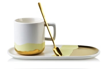 Чашка с ложкой и блюдцем AffekDesign Gold Mary, 3 шт., золотой белый, 0.26 л