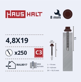 Саморез Haushalt DIN 7504K, 4.8x19 мм, 250 шт.