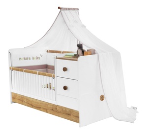 Детская кровать Kalune Design Natura Baby, коричневый/белый, 164 x 84 см