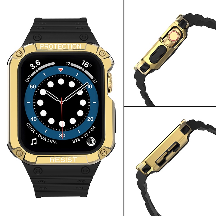 Siksna Hurtel Protect Strap Band With Case Apple Watch 45/44/42mm, melna/dzeltena