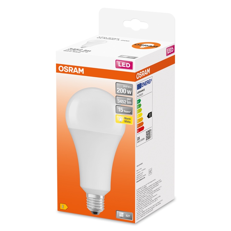 Светодиодная лампочка Osram LED, теплый белый, E27, 24.9 Вт, 3452 лм