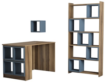 Комплект мебели Kalune Design Box Desk & Bookshelf & Wall Shelf, синий/ореховый, 80 x 22 x 170 см