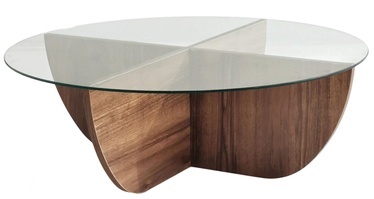 Kohvilaud Kalune Design Lily, läbipaistev/pähklipuu, 90 cm x 90 cm x 30 cm