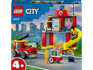 Konstruktors LEGO® City Ugunsdzēsēju depo un ugunsdzēsēju auto 60375, 153 gab.