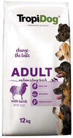 Sausā suņu barība TropiDog Premium Adult Medium & Large, jēra gaļa/rīsi, 12 kg