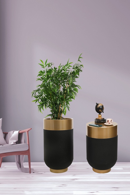 Žurnālgaldiņi Kalune Design Decorative Pot & Side Table Set 1016-1, zelta/melna, 40 cm x 40 cm x 70 cm