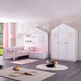 Guļamistabas mēbeļu komplekts Kalune Design Cesme P-Smy-3Kd, bērnistabu, balta/rozā