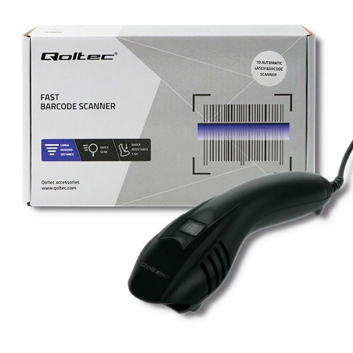 Считыватель штрих-кодов Qoltec Wired Laser Barcode Scanner 1D, ручной