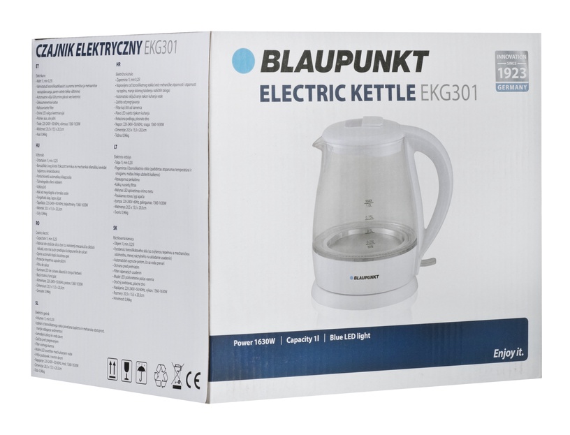 Elektriskā tējkanna Blaupunkt EKG301, 1 l, balta