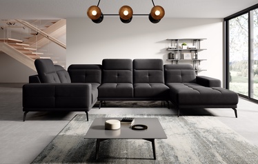 Stūra dīvāns Neviro Velvetmat 10, melna, kreisais, 201 x 350 cm x 77 cm