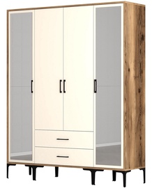 Skapis Kalune Design Kumsal RTR, valriekstu/krēmkrāsa, 47.5 cm x 160 cm x 201.4 cm, ar spoguli