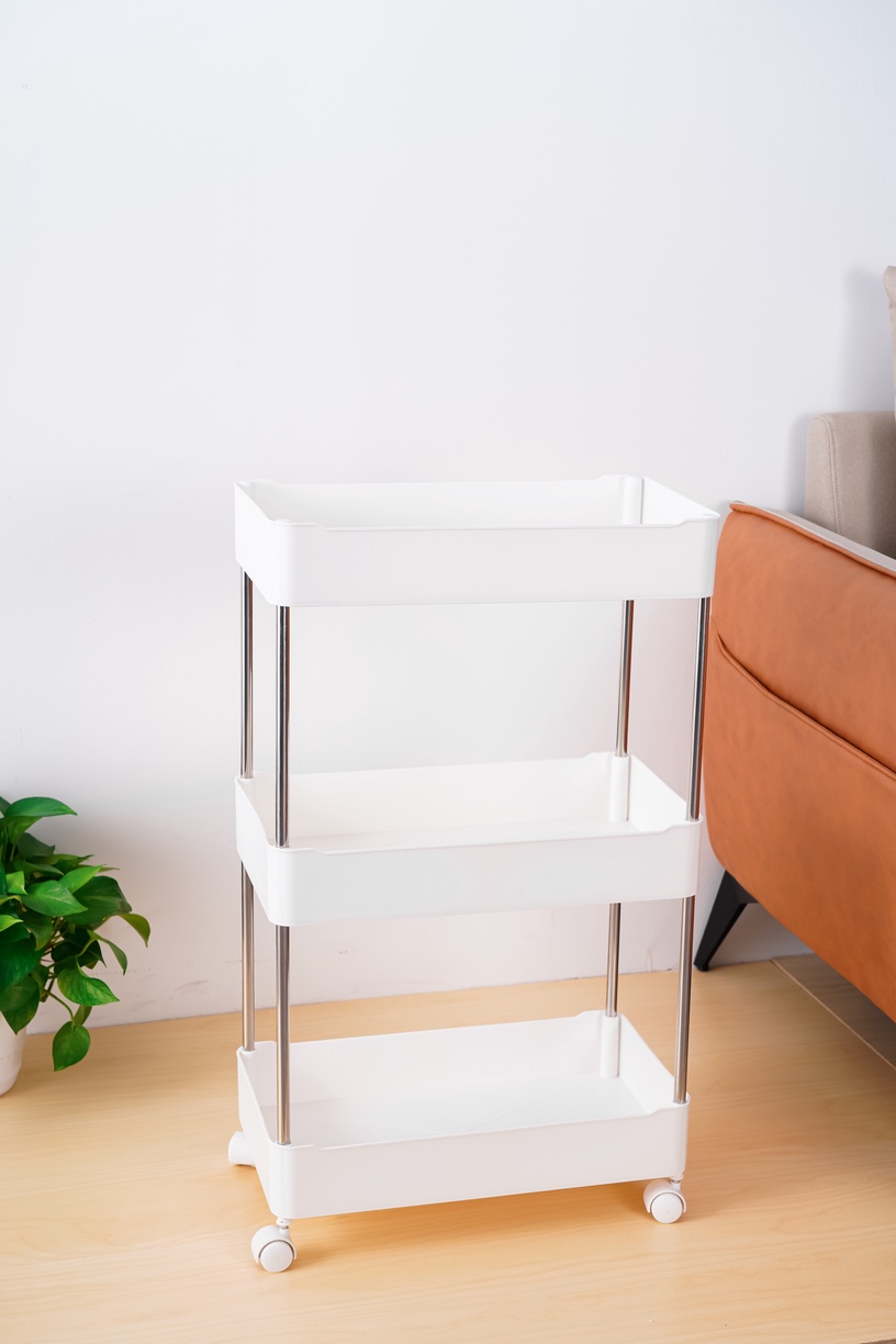 Ratastega riiul Domoletti TC-P05-3, valge, 22 x 38 x 67.5 cm
