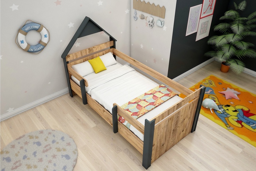 Кровать Kalune Design Valerin, коричневый/антрацитовый, с решеткой