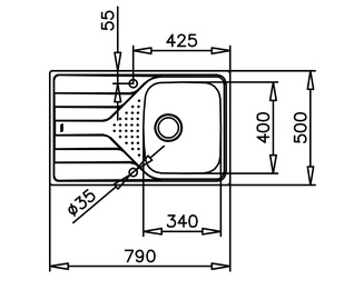 Köögivalamu Teka Universe 45 T-XP 1B 1D 115110011, roostevaba teras, 790 mm x 500 mm x 170 mm