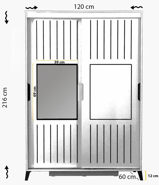 Riidekapp Kalune Design Pasific Home Fuga 120, valge, 120 cm x 60 cm x 216 cm, peegliga