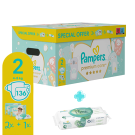 Autiņbiksītes Pampers Premium Care, 2 izmērs, 4 - 8 kg, 136 gab.