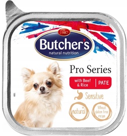 Mitrā barība (konservi) suņiem Butchers Pro Series Sensitive, liellopa gaļa/rīsi, 0.1 kg