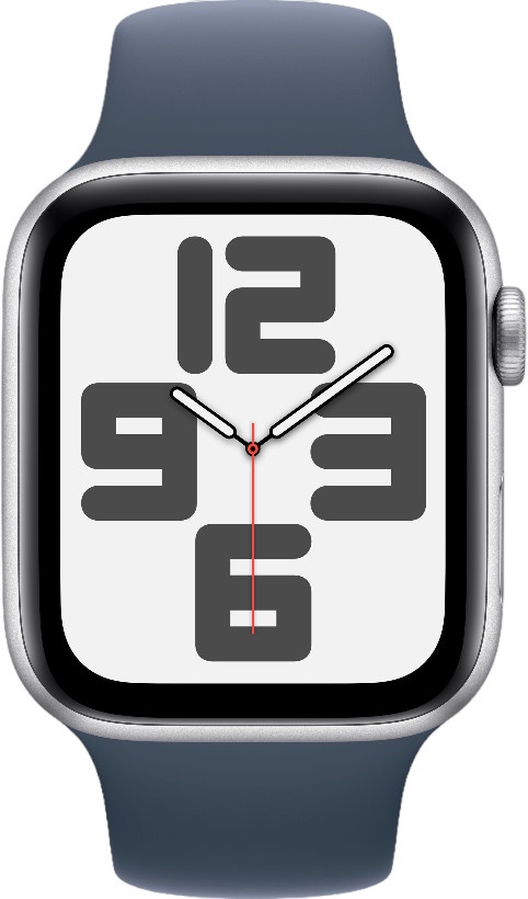Nutikell Apple Watch SE GPS + Cellular, 44mm Silver Aluminium Case with Storm Blue Sport Band - S/M, hõbe