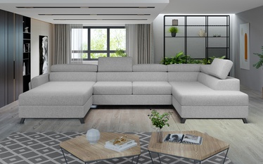 Stūra dīvāns Josette Grande 81, gaiši pelēka, labais, 200 x 370 cm x 98 cm