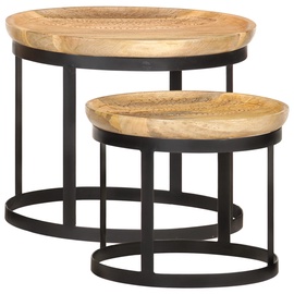 Kafijas galdiņš VLX Solid Mango Wood 286470, brūna/melna, 530 mm x 530 mm x 440 mm
