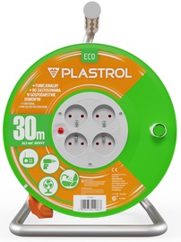 Pagarinātājs ar spoli Plastrol Standard Line, 3 x 1,5 mm², 30 m, IP44, 4 ligzdas