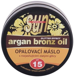 Крем для загара Vivaco Sun Argan Bronz Oil Glitter Effect Butter SPF15, 200 мл
