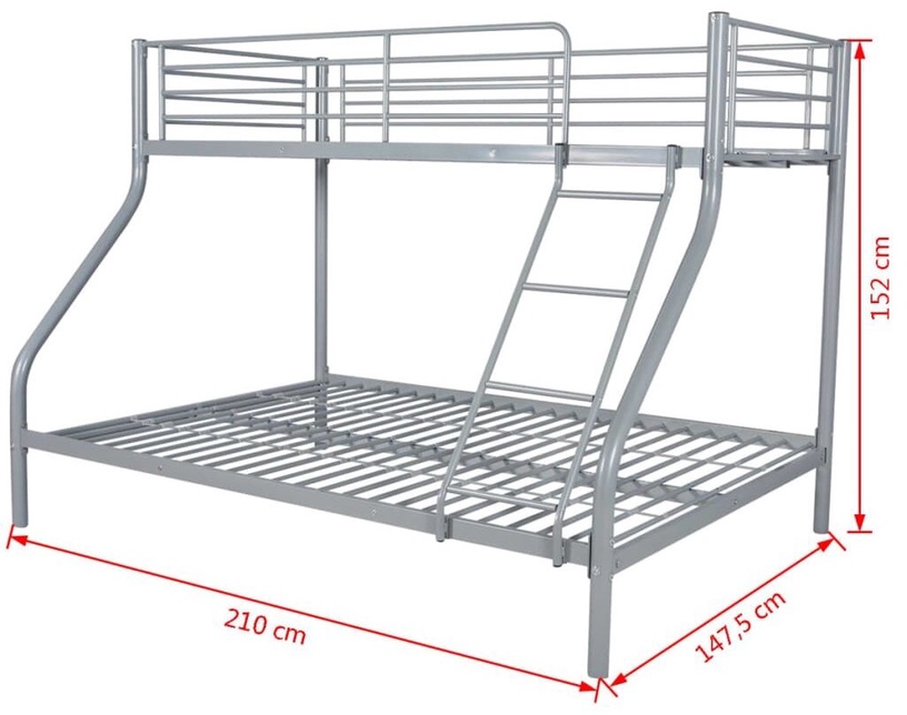 Divstāvīga gulta VLX Metal 242995, pelēka, 210 x 147.5 cm