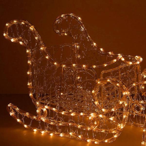 Dekoratsioon Springos Reindeer With Sleigh, 65 cm, 150 cm, valge