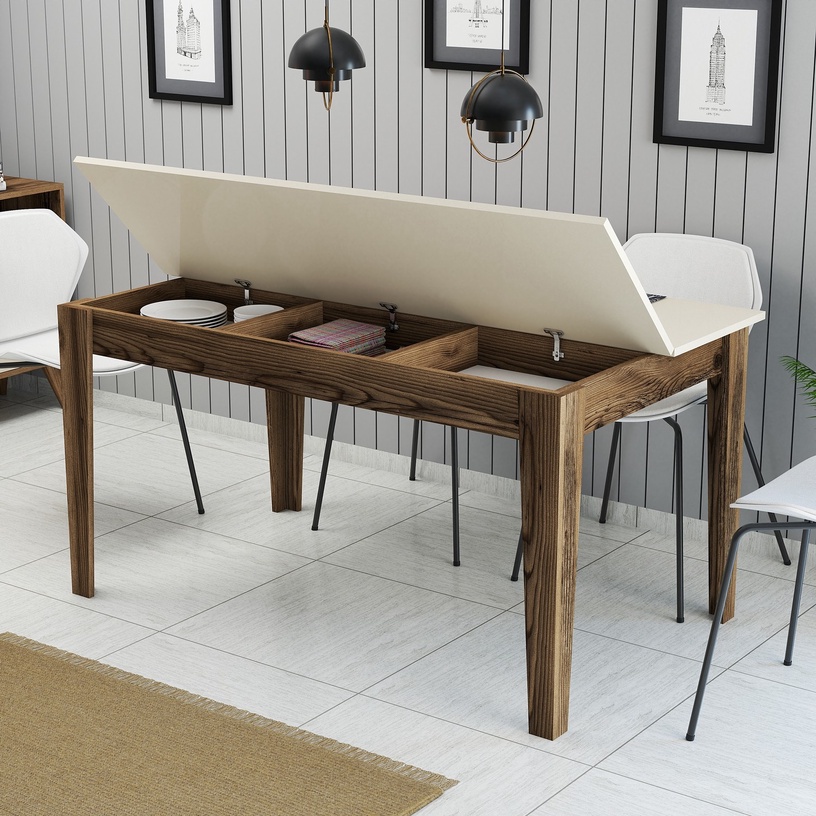 Laud Kalune Design Milan 517, kreemjasvalge/pähklipuu, 88 cm x 145 cm x 75 cm