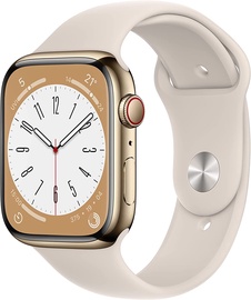 Viedais pulkstenis Apple Watch Series 8 GPS + Cellular 45mm Gold Stainless Steel Case with Starlight Sport Band - Regular, zelta