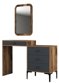 Kosmētikas galds Kalune Design Lizbon 543, valriekstu/antracīta, 40 cm x 124 cm x 84.7 cm, with mirror