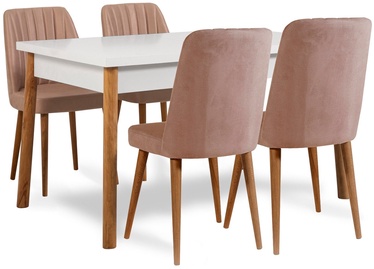 Ēdamistabas komplekts Kalune Design Santiago 0900 - 1 AB, balts/priedes/gaiši rozā