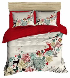 Ziemassvētku gultas veļas komplekts Mijolnir 415, balta/sarkana/zaļa, 200x220 cm