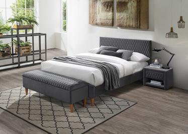 Кровать Azzuro Velvet, 160 x 200 cm, серый, с решеткой