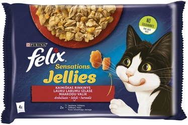 Влажный корм для кошек Felix Sensations Jellies, говядина/курица, 0.34 кг