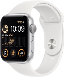 Viedais pulkstenis Apple Watch SE GPS (2nd Gen) 44mm Silver Aluminium Case with White Sport Band - Regular, sudraba