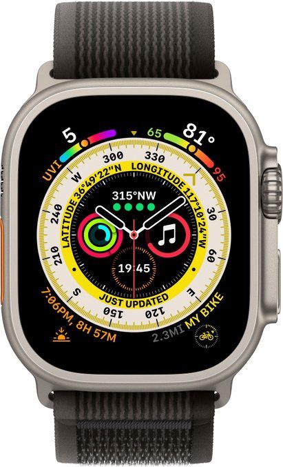 Nutikell Apple Watch Ultra GPS + Cellular, 49mm Titanium Case with Black/Gray Trail Loop - M/L