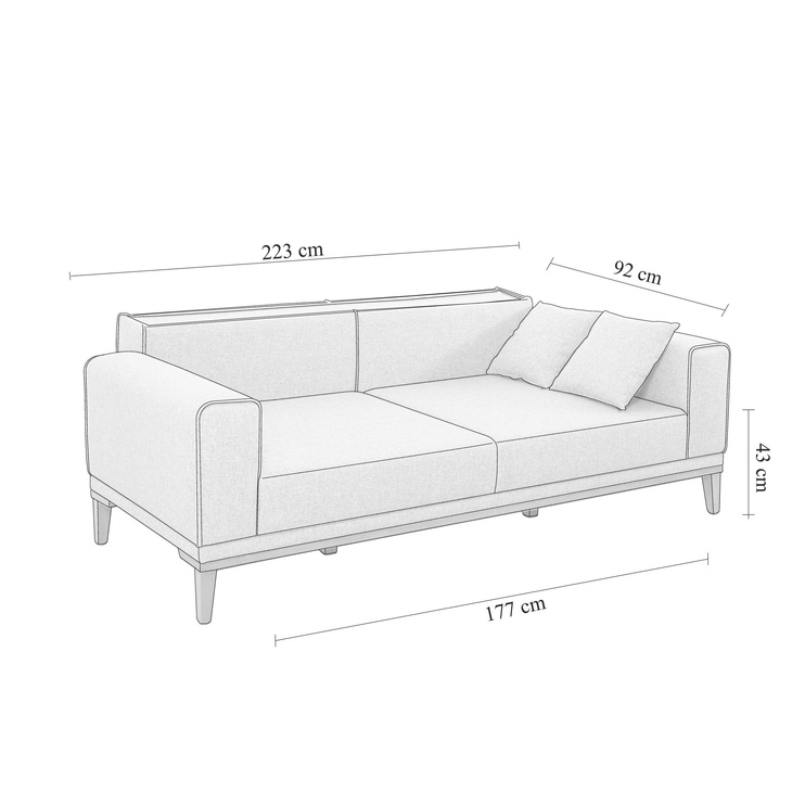 Диван-кровать Hanah Home Liones Tepsili 3-Seat, антрацитовый, 94 x 223 см x 82 см