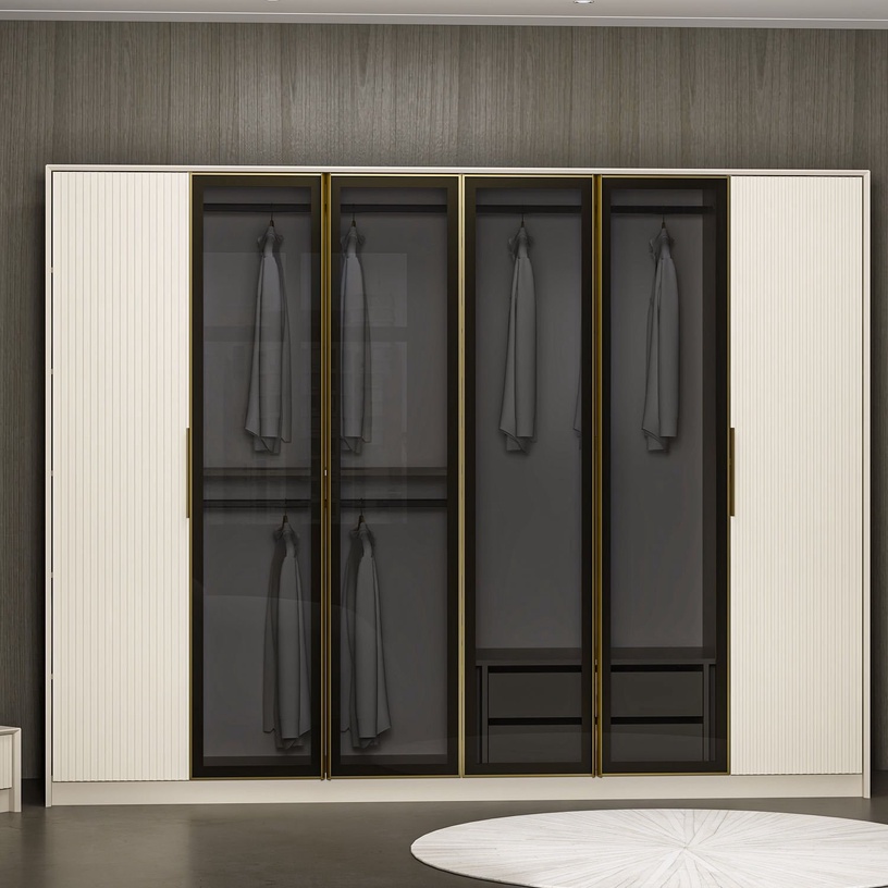 Riidekapp Kalune Design Luxe 7937, kuldne/valge/tumehall, 52 cm x 270 cm x 210 cm