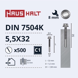 Саморез Haushalt DIN 7504K, 5.5 мм x 32 мм, 500 шт.