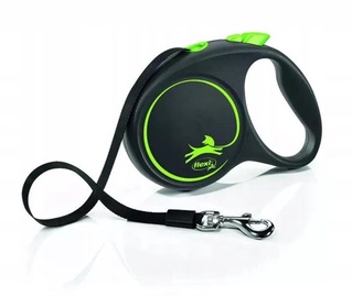 Автоматический поводок Flexi Black Design, черный/зеленый, L 5м