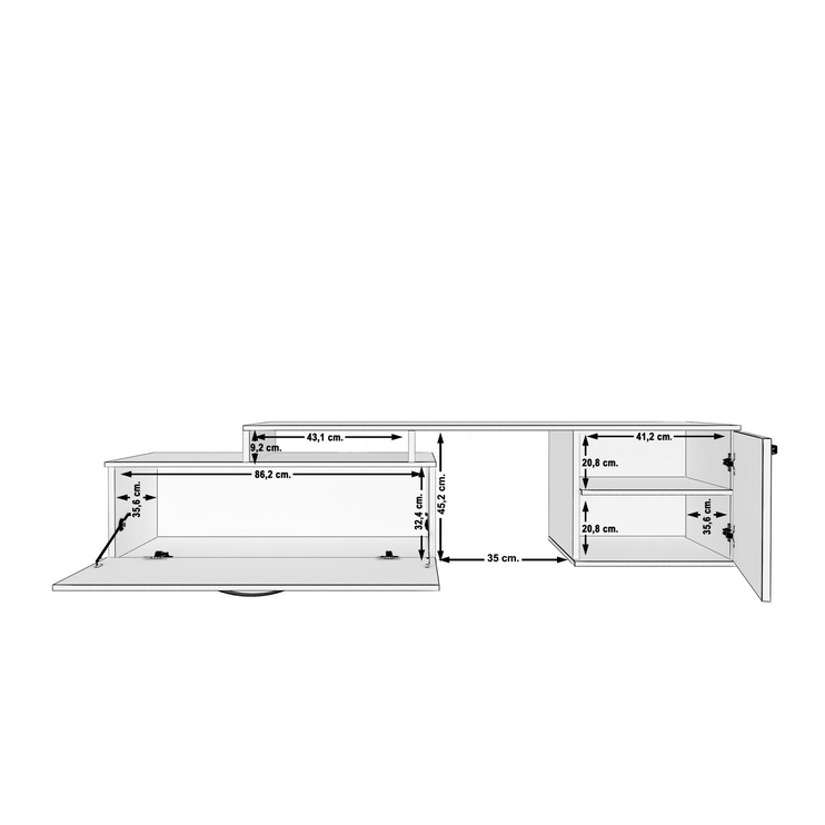 TV-laud Kalune Design Variant, valge/pähklipuu, 135 - 170 cm x 40 cm x 47 cm