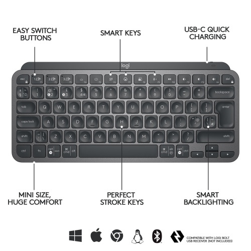 Клавиатура Logitech MX Keys Mini EN, черный, беспроводная