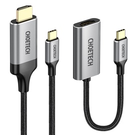 Adapter Choetech USB-C - HDMI male + USB-C - HDMI female (3840 x 2160 @ 60Hz), must/hall, 2 m