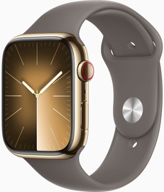 Viedais pulkstenis Apple Watch Series 9 GPS + Cellular, 45mm Gold Stainless Steel Case with Clay Sport Band - S/M, zelta
