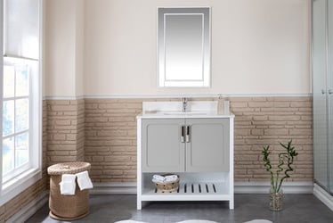 Laisvai pastatoma vonios spintelė su veidrodžiu Kalune Design Yampa 36, balta/pilka, 54 cm x 90 cm x 86 cm