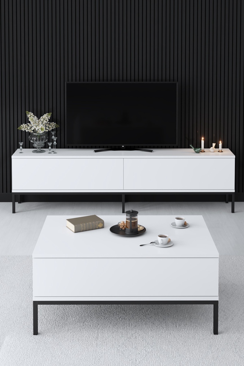 TV-laud Kalune Design Lord, valge/must, 30 cm x 180 cm x 47 cm